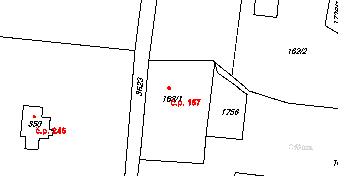 Lodhéřov 157 na parcele st. 163/1 v KÚ Lodhéřov, Katastrální mapa