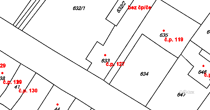 Vaňov 127, Ústí nad Labem na parcele st. 633 v KÚ Vaňov, Katastrální mapa