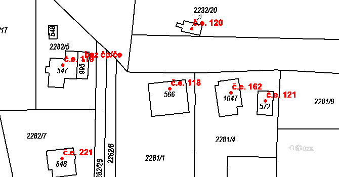 Nespeky 118 na parcele st. 566 v KÚ Nespeky, Katastrální mapa