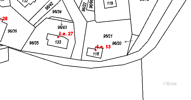 Rašovice 13, Klášterec nad Ohří na parcele st. 118 v KÚ Rašovice u Klášterce nad Ohří, Katastrální mapa