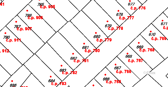 Předměstí 780, Svitavy na parcele st. 681 v KÚ Svitavy-předměstí, Katastrální mapa