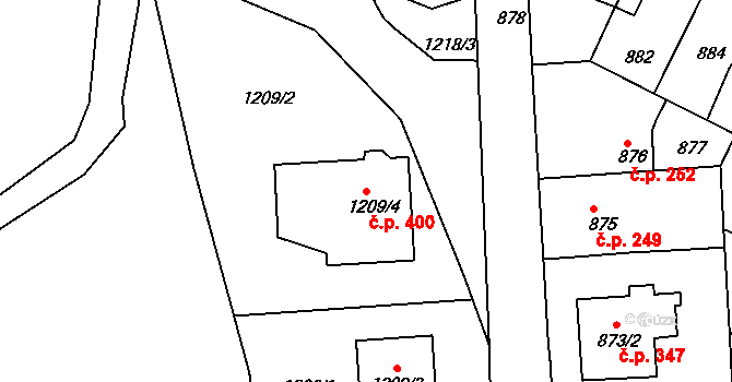 Soběšice 400, Brno na parcele st. 1209/4 v KÚ Soběšice, Katastrální mapa