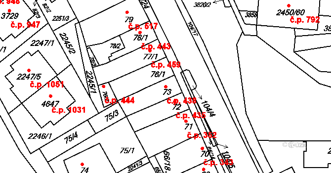 Komín 438, Brno na parcele st. 73 v KÚ Komín, Katastrální mapa