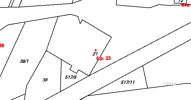 Čejkov 23, Nový Rychnov na parcele st. 21 v KÚ Čejkov, Katastrální mapa