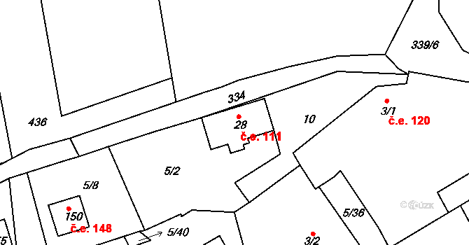 Cetnov 111, Cheb na parcele st. 28 v KÚ Cetnov, Katastrální mapa