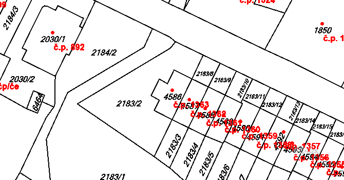 Cheb 1363 na parcele st. 4586 v KÚ Cheb, Katastrální mapa