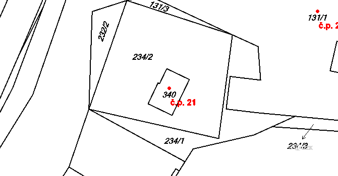 Lukavice 21 na parcele st. 340 v KÚ Lukavice u Rychnova nad Kněžnou, Katastrální mapa