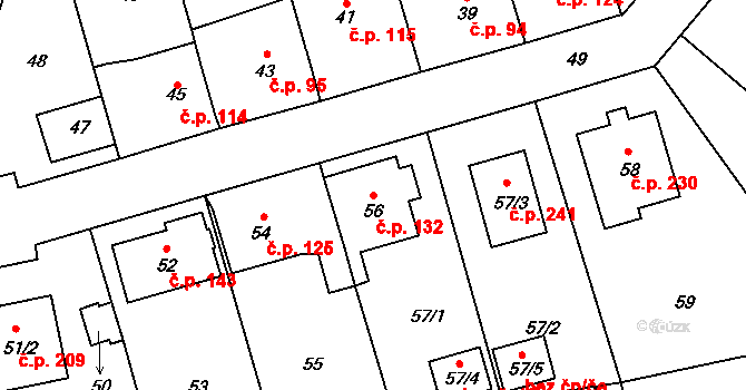 Šeberov 132, Praha na parcele st. 56 v KÚ Šeberov, Katastrální mapa