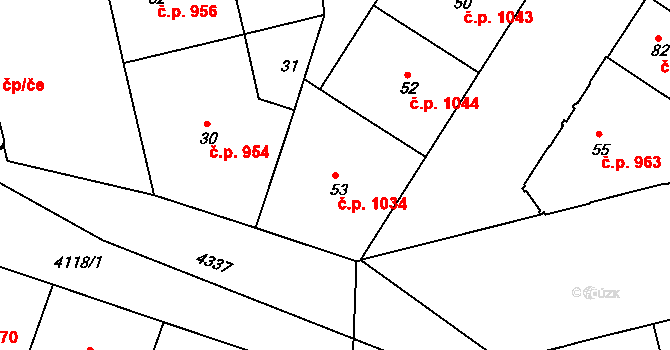 Žižkov 1034, Praha na parcele st. 53 v KÚ Žižkov, Katastrální mapa