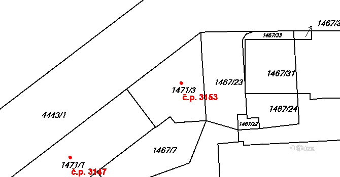 Strašnice 3153, Praha na parcele st. 1471/3 v KÚ Strašnice, Katastrální mapa