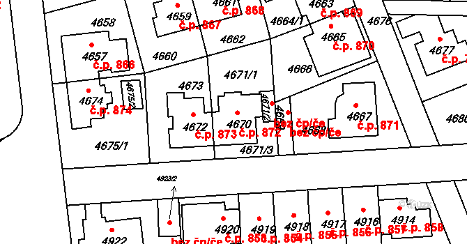 Záběhlice 872, Praha na parcele st. 4670 v KÚ Záběhlice, Katastrální mapa