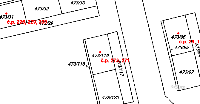 Veleslavín 271,273, Praha na parcele st. 473/119 v KÚ Veleslavín, Katastrální mapa