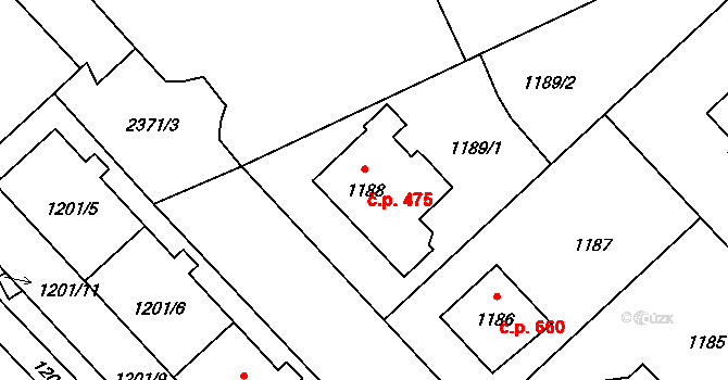 Suchdol 475, Praha na parcele st. 1188 v KÚ Suchdol, Katastrální mapa