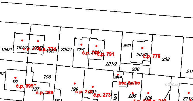Čimice 791, Praha na parcele st. 201/1 v KÚ Čimice, Katastrální mapa