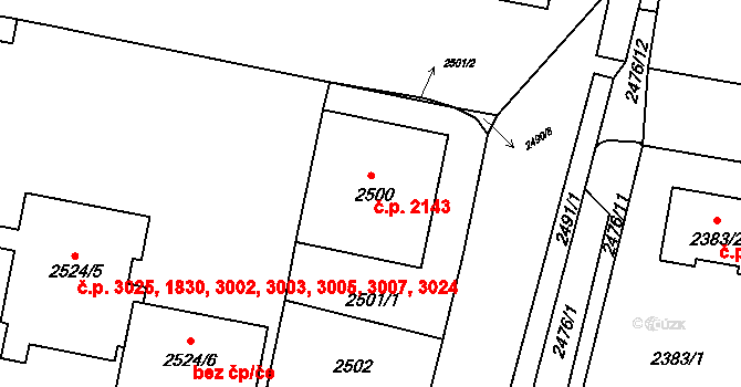 Záběhlice 2143, Praha na parcele st. 2500 v KÚ Záběhlice, Katastrální mapa