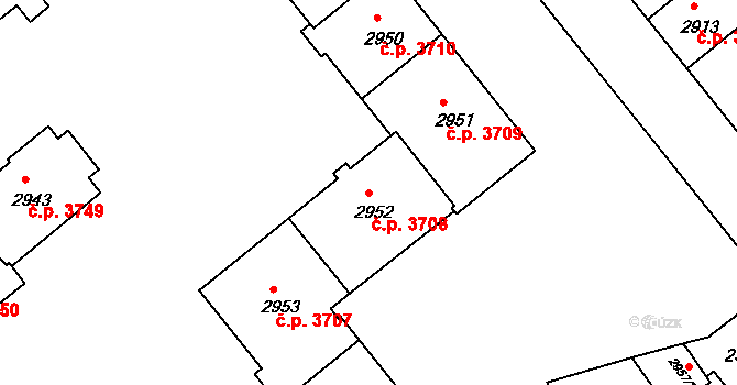 Chomutov 3708 na parcele st. 2952 v KÚ Chomutov II, Katastrální mapa