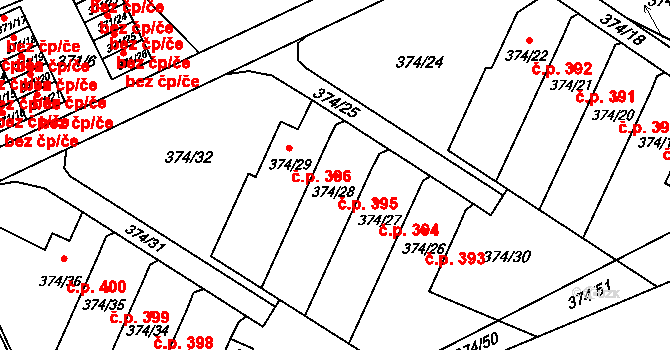 Liberec VIII-Dolní Hanychov 395, Liberec na parcele st. 374/28 v KÚ Dolní Hanychov, Katastrální mapa