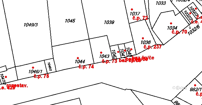 Teplické Předměstí 73, Bílina na parcele st. 1043 v KÚ Bílina, Katastrální mapa