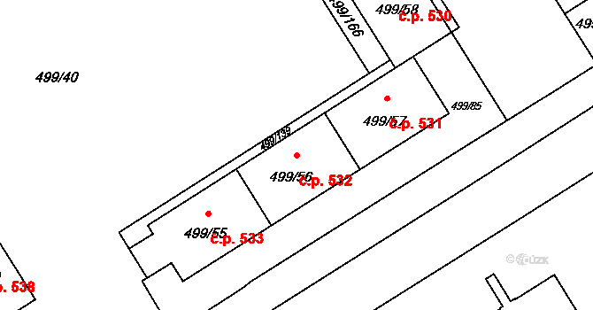 Ráj 532, Karviná na parcele st. 499/56 v KÚ Ráj, Katastrální mapa
