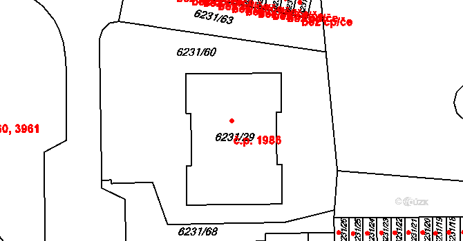 Prostějov 1986 na parcele st. 6231/29 v KÚ Prostějov, Katastrální mapa