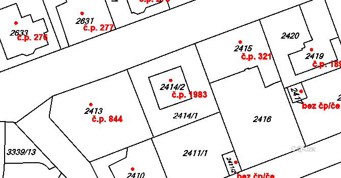 Modřany 1983, Praha na parcele st. 2414/2 v KÚ Modřany, Katastrální mapa