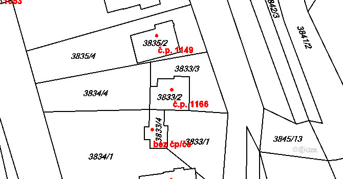 Dětmarovice 1166 na parcele st. 3833/2 v KÚ Dětmarovice, Katastrální mapa