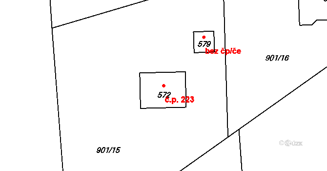 Bratronice 223 na parcele st. 572 v KÚ Bratronice u Kladna, Katastrální mapa