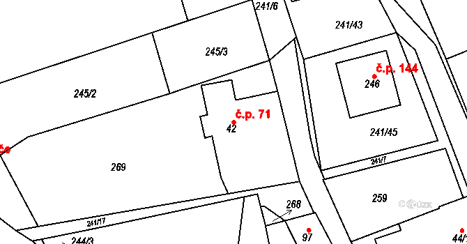 Kojetice 71 na parcele st. 42 v KÚ Kojetice na Moravě, Katastrální mapa