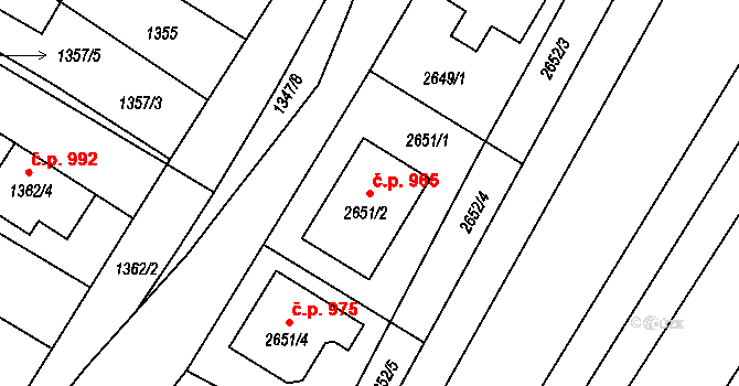 Lužice 965 na parcele st. 2651/2 v KÚ Lužice u Hodonína, Katastrální mapa