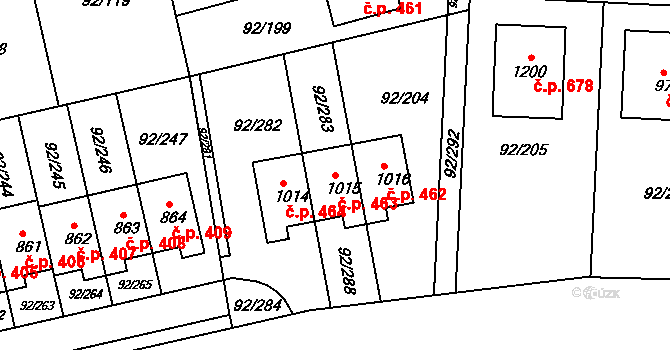 Nučice 463 na parcele st. 1015 v KÚ Nučice u Rudné, Katastrální mapa