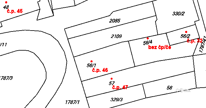Ryžoviště 46 na parcele st. 56/1 v KÚ Ryžoviště, Katastrální mapa
