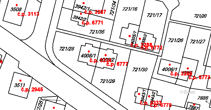 Zlín 6777 na parcele st. 4008/2 v KÚ Zlín, Katastrální mapa
