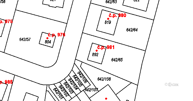 Bašť 981 na parcele st. 892 v KÚ Bašť, Katastrální mapa