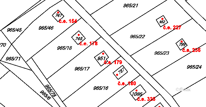 Příluky 179, Zlín na parcele st. 951 v KÚ Příluky u Zlína, Katastrální mapa