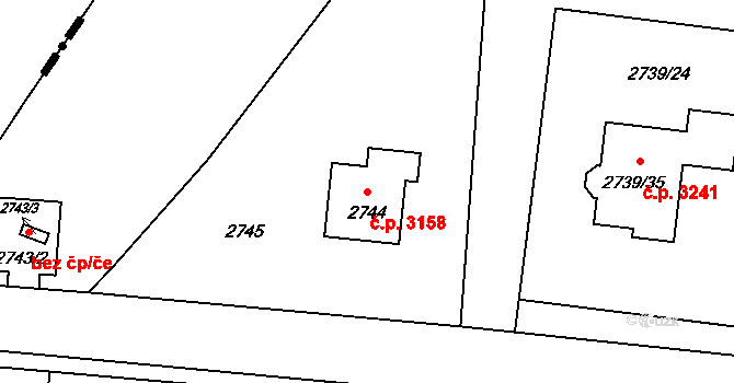 Martinov 3158, Ostrava na parcele st. 2744 v KÚ Martinov ve Slezsku, Katastrální mapa