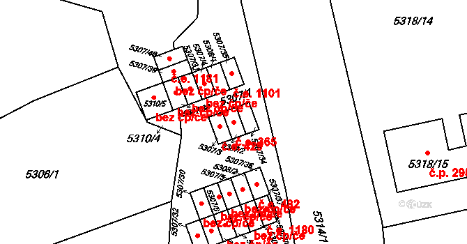 Líšeň 365, Brno na parcele st. 5307/2 v KÚ Líšeň, Katastrální mapa
