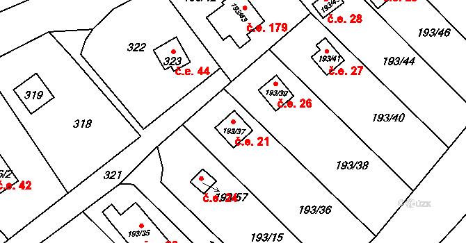 Poláky 25, Chbany na parcele st. 193/37 v KÚ Poláky, Katastrální mapa