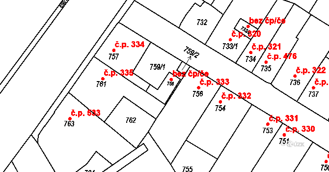 Kosmonosy 39273423 na parcele st. 758 v KÚ Kosmonosy, Katastrální mapa