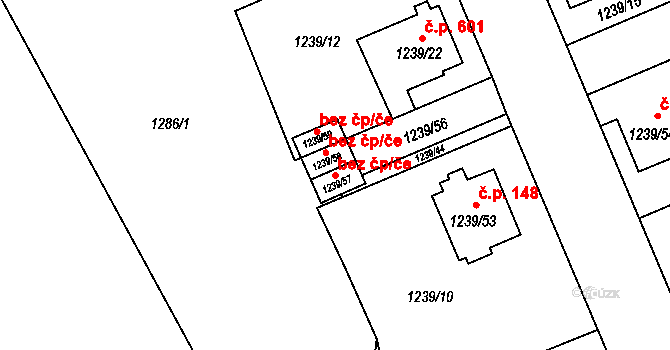 Třinec 40221423 na parcele st. 1239/57 v KÚ Třinec, Katastrální mapa
