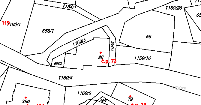 Vlčková 73 na parcele st. 80 v KÚ Vlčková, Katastrální mapa
