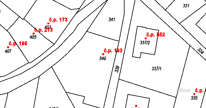 Želechovice nad Dřevnicí 193 na parcele st. 340 v KÚ Želechovice nad Dřevnicí, Katastrální mapa