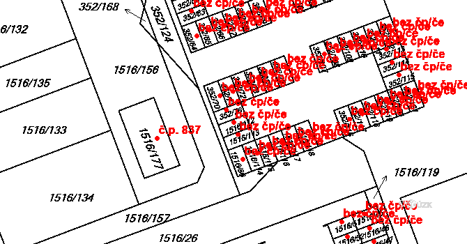 Březnice 44445423 na parcele st. 1516/112 v KÚ Březnice, Katastrální mapa
