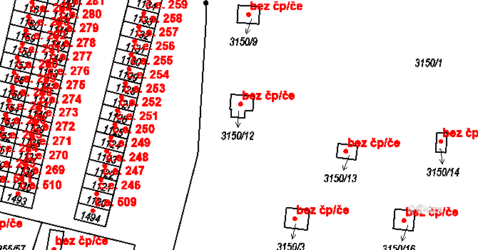 Teplice 45151423 na parcele st. 3150/12 v KÚ Teplice, Katastrální mapa