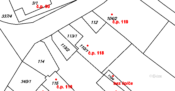 Třebom 118 na parcele st. 110/1 v KÚ Třebom, Katastrální mapa
