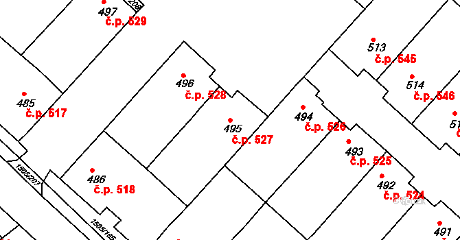 Ostrožské Předměstí 527, Uherský Ostroh na parcele st. 495 v KÚ Ostrožské Předměstí, Katastrální mapa