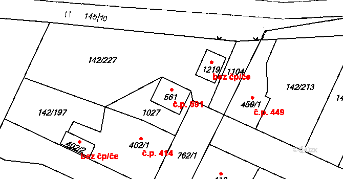 Chotěšov 691 na parcele st. 561 v KÚ Chotěšov, Katastrální mapa