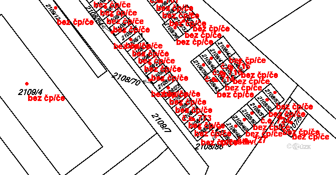 Teplice 50016423 na parcele st. 2108/23 v KÚ Teplice-Trnovany, Katastrální mapa