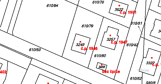 Lysá nad Labem 1946 na parcele st. 3249 v KÚ Lysá nad Labem, Katastrální mapa