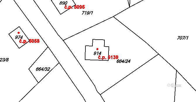Kokonín 5139, Jablonec nad Nisou na parcele st. 914 v KÚ Kokonín, Katastrální mapa