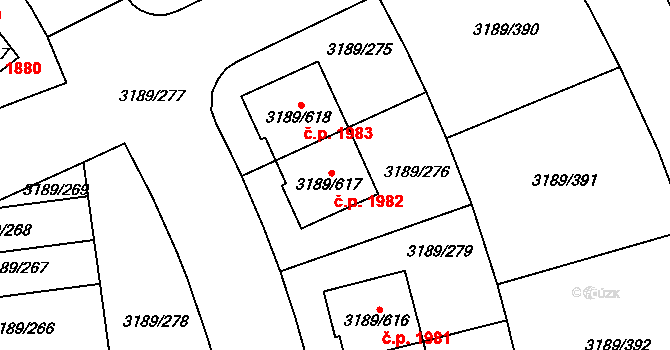 Roztoky 1982 na parcele st. 3189/617 v KÚ Žalov, Katastrální mapa